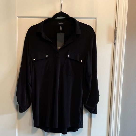 Jones New York Tops - Jones New York Camp Style Blouse, Black, Size Large